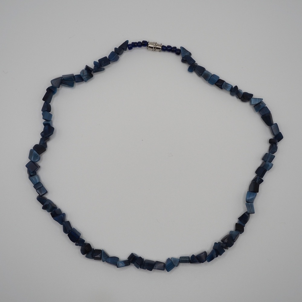 Artisan Necklace Blue Glow Nugget Chip Bead Iridescent Handmade Boho Chunky